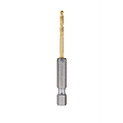 The Red Helix Titanium Impact Drill Bit features a gold-colored, spiral drill bit attached to a hexagonal, silver base for high durability and precise drilling. Designed for impact drivers, it efficiently drills through various materials.