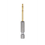 The Red Helix Titanium Impact Drill Bit features a gold-colored, spiral drill bit attached to a hexagonal, silver base for high durability and precise drilling. Designed for impact drivers, it efficiently drills through various materials.