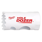 Milwaukee Hole Dozer Bi-Metal Hole Saw, 1-1/8 inch to 1-3/16 inch, with sharp teeth and white body featuring red text.