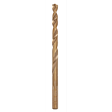 The RED HELIX™ Cobalt 7/32" Drill Bit features a gold-colored metal construction with a spiral flute design. Engineered for durability and precision, it is intended for drilling through tough materials like stainless steel. The product name is engraved near the base.
