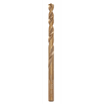The RED HELIX™ Cobalt 7/32" Drill Bit features a gold-colored metal construction with a spiral flute design. Engineered for durability and precision, it is intended for drilling through tough materials like stainless steel. The product name is engraved near the base.