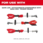 Red QUIK-LOK attachments compatible with QUIK-LOK power heads, including QUIK-LOK 16” String Trimmer Attachment.