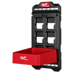 Black PACKOUT Compact Wall Plate with multiple mounting slots and a red storage bin attached at the bottom.