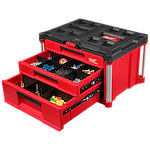 PACKOUT Multi-Depth 3-Drawer Tool Box with screws, tape, bolts, and more organized 