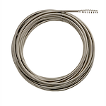 The 5/16" x 35' DRAIN CABLE is a coiled metal cable used for plumbing purposes. It is designed to unclog drains and pipes, featuring a tightly wound spiral construction for effective performance.