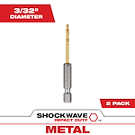 Shockwave 3/32 in. Titanium Drill Bit, designed for impact duty on metal, is displayed. The titanium coating ensures durability and performance. This product is packaged in a set of two.