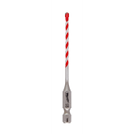 1/8" X 1-1/2" X 3-1/2" Hammer Drill Bit with a red and silver spiral design and a hexagonal shank for masonry drilling.
