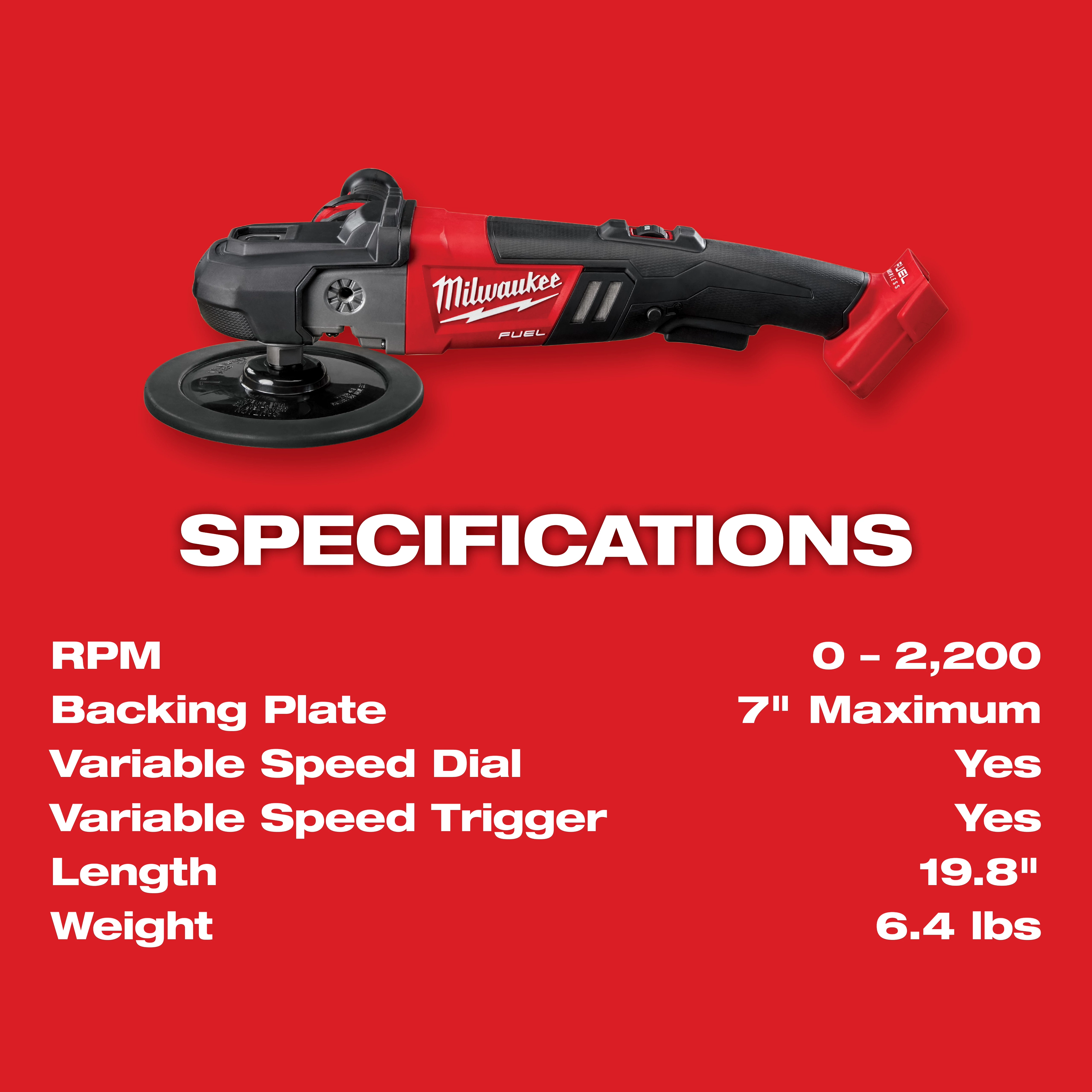 M18 FUEL 7" Variable Speed Polisher Specifications