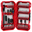 The image shows the SHOCKWAVE™ Impact Duty Driver Bit Set - 55PC. It features a red, open case with a variety of bits and driver heads neatly organized inside, spread across both sides of the case.
