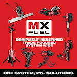 MX FUEL equipment, including various tools, on a red background with the text "EQUIPMENT REDEFINED TRADE FOCUSED SYSTEM WIDE