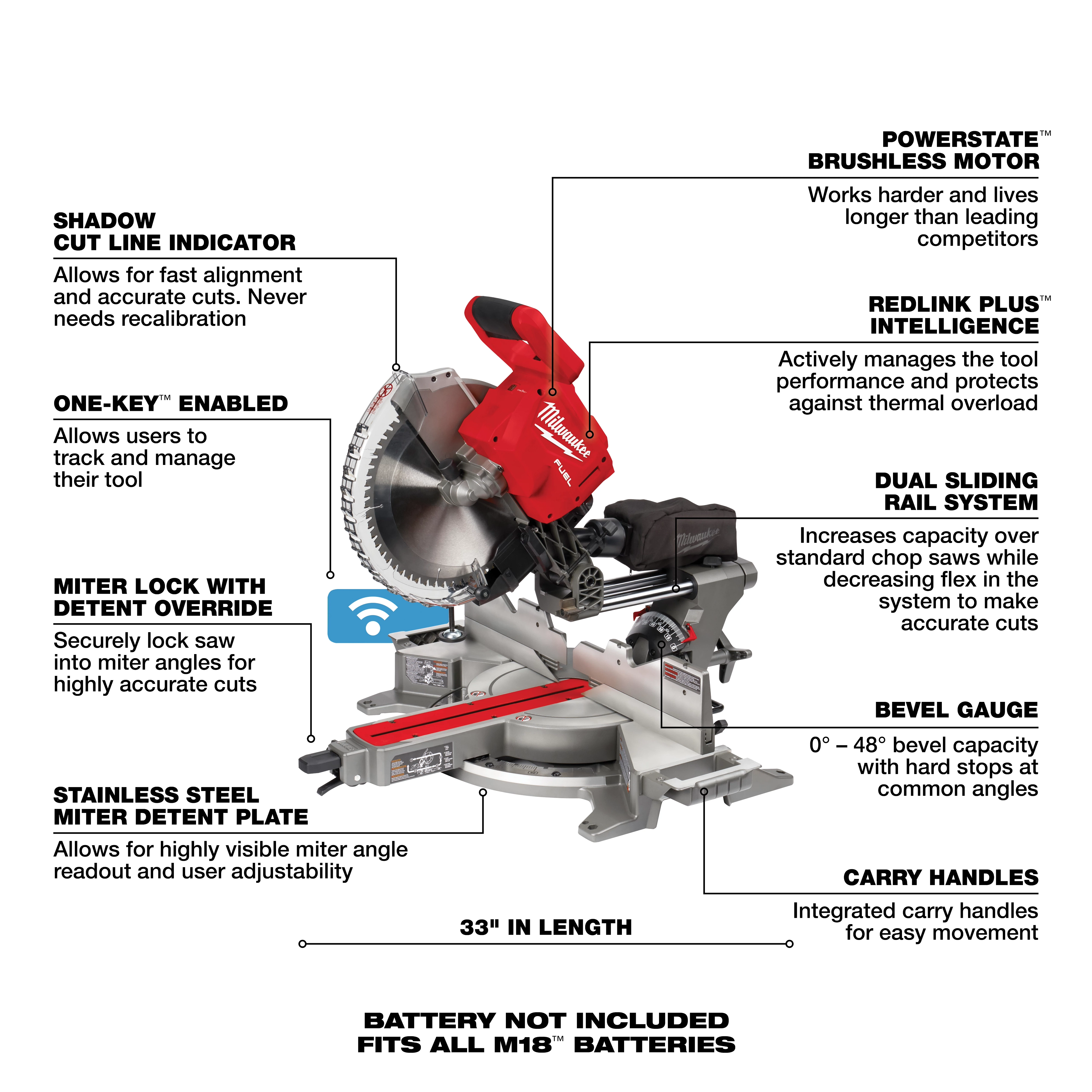 M18 FUEL™ 12" Dual Bevel Sliding Compount Miter Saw w/ One-Key Walkaround