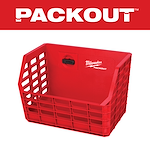 Red PACKOUT Compact Wall Basket with a grid design, featuring a black latch and the Milwaukee PACKOUT logo on the back panel.