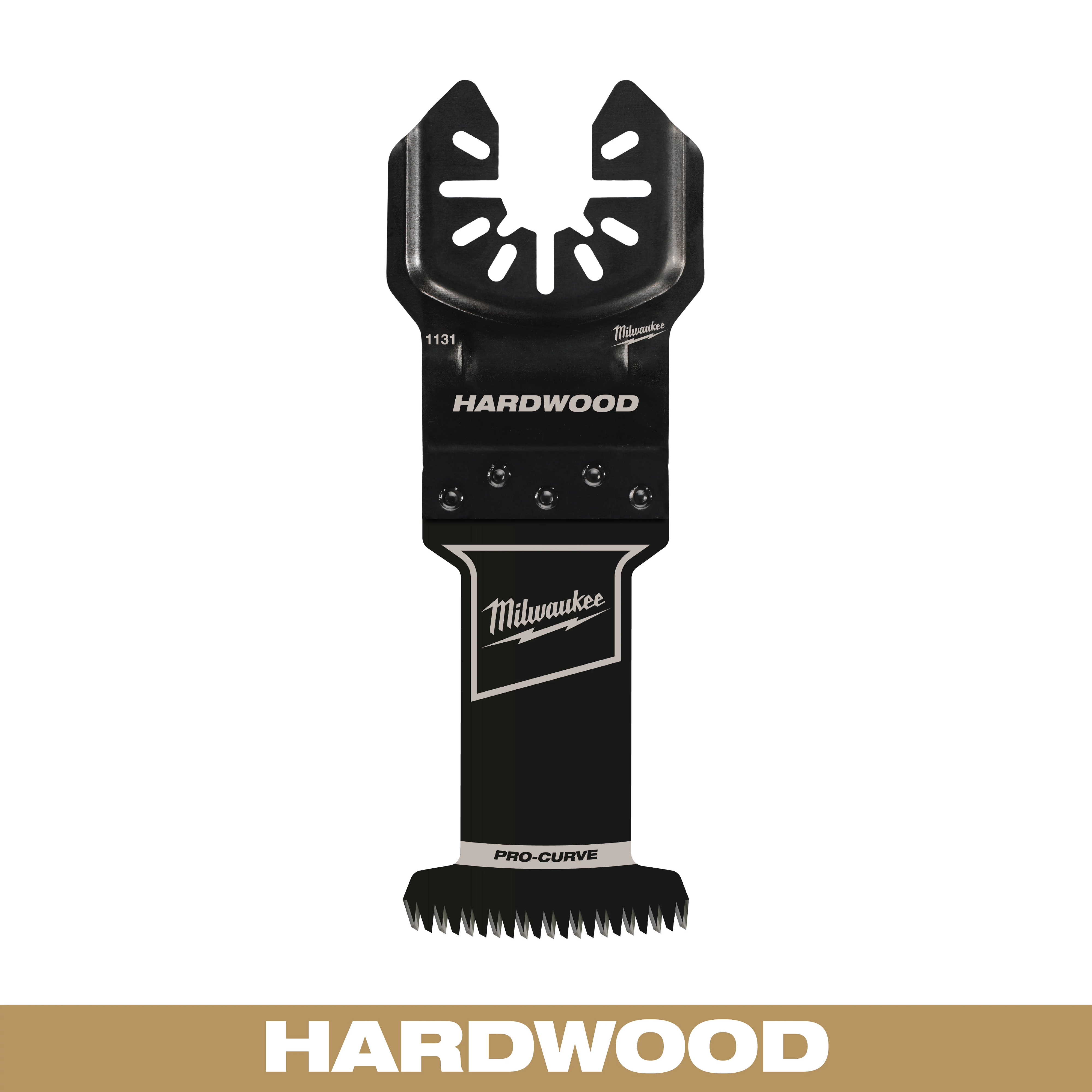 MILWAUKEE OPEN-LOK 1-3/8" HCS Japanese Tooth PRO-CURVE Hardwood Multi-Tool Blade with sharp, curved teeth for efficient hardwood cutting.