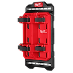 PACKOUT Compact Wall Plate in red and black with mounting brackets for tool storage, branded with Milwaukee logo.