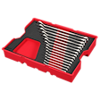 Image of a 15PC SAE Combination Wrench Set with Tray for PACKOUT™ Drawers. The set includes fifteen wrenches neatly organized in a black foam tray with a red plastic outer casing.