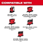 M18 FUEL™ 3-in-1 Backpack Vacuum Accessories are compatible with M18 FUEL™ Nexus models: 6 Gallon Wet/Dry Vacuum (0914 and 0915 with PACKOUT™ Compatibility), 6 Gallon Wet/Dry Vacuum (0910), and 9 Gallon Dual Battery Wet/Dry Vacuum (0920).