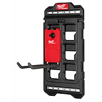 Milwaukee PACKOUT Compact Wall Plate in black with a red wall mount and two protruding metal hooks for storage.