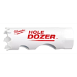 RANGE%20OF%20Hole%20Dozer%20Bi-Metal%20Hole%20Saw%20%203%2F4%22%2025%2F32%22%2013%2F16%22, white cylindrical saw with staggered teeth and brand name in red.