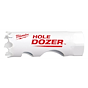 RANGE%20OF%20Hole%20Dozer%20Bi-Metal%20Hole%20Saw%20%203%2F4%22%2025%2F32%22%2013%2F16%22, white cylindrical saw with staggered teeth and brand name in red.
