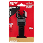 MILWAUKEE OPEN-LOK 1-3/8" HCS Wood Multi-Tool Blade in packaging with red background, suitable for fast wood cutting, universal fit.