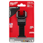 Milwaukee Open-Lok 1-3/8" Titanium Charged Bi-Metal Multi-Material Multi-Tool Blade in red packaging with various specifications.