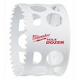 Milwaukee 3" Hole Dozer Bi-Metal Hole Saw with white body, large side holes, and red logo for cutting holes in various materials.