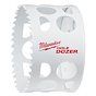 Milwaukee 3" Hole Dozer Bi-Metal Hole Saw with white body, large side holes, and red logo for cutting holes in various materials.