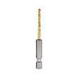 The Red Helix Titanium Impact Drill Bit features a gold-colored titanium coating and silver, hexagonal shank. The drill bit has a twisted design for enhanced drilling performance. It's designed for high durability and is suitable for impact drivers.