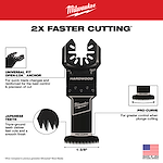 Milwaukee Open-Lok 1-3/8" HCS Japanese Tooth Pro-Curve Hardwood Multi-Tool Blade with universal fit, triple-ground teeth for smooth cutting.