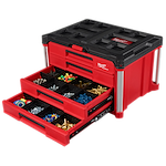 PACKOUT Multi-Depth 4-Drawer Tool Box with screws, tape, bolts, and more organized 