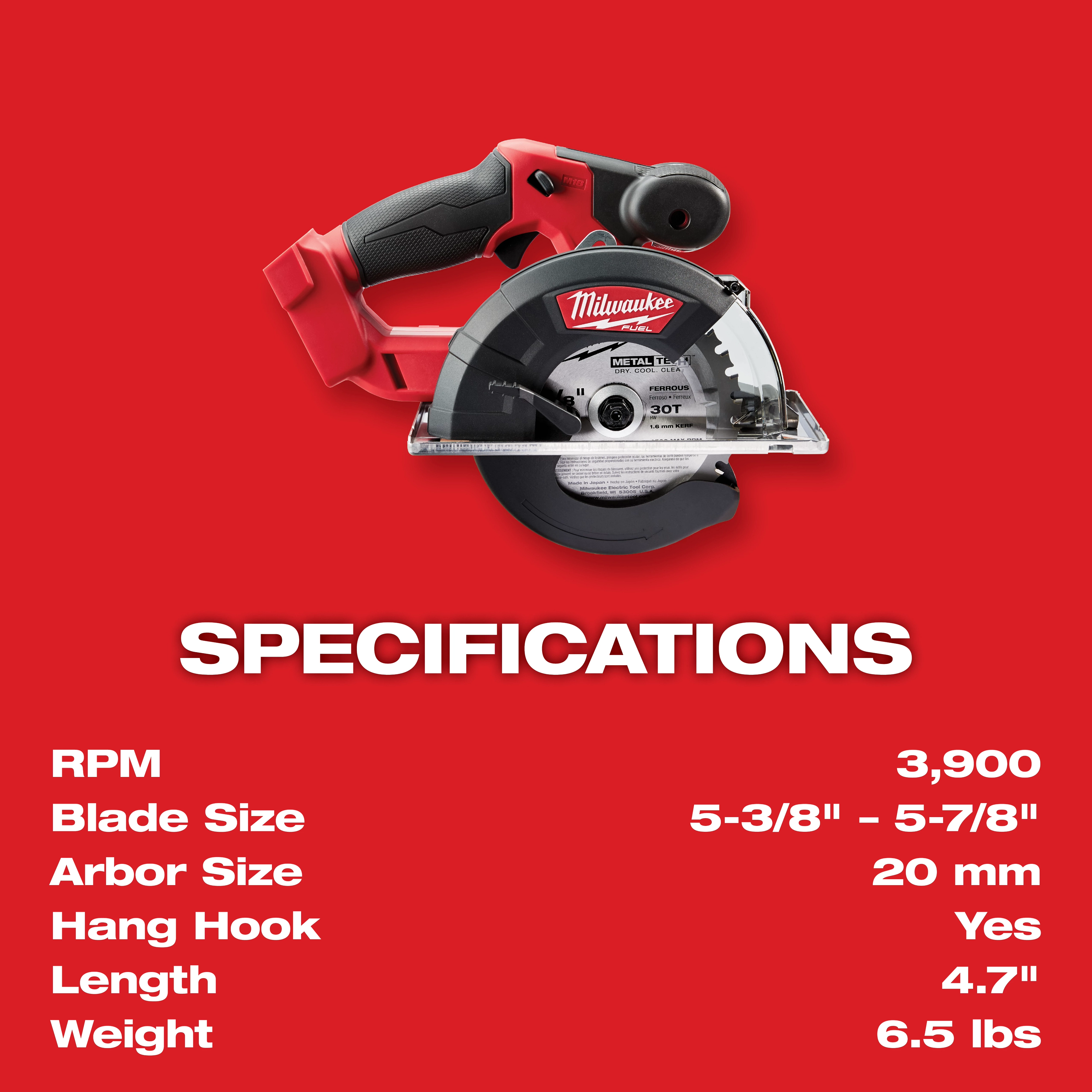 M18 FUEL Metal Cutting Circular Saw Specifications