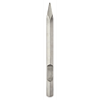 Steel 1-1/8" hex shank moil point chisel, 16 inches long. Features a sharp pointed tip for chiseling and demolition tasks.