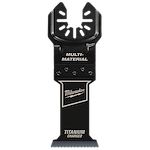 Milwaukee Open-Lok 1-3/8" titanium charged bi-metal multi-material multi-tool blade with distinctive black and silver design.