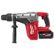 The M18 FUEL™ 1-9/16" SDS Max Rotary Hammer features a red and black design with a side handle and a black M18 REDLITHIUM battery pack.
