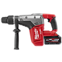 The M18 FUEL™ 1-9/16" SDS Max Rotary Hammer features a red and black design with a side handle and a black M18 REDLITHIUM battery pack.