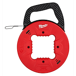 Red and black 1/8" 25' Steel Fish Tape with a square opening in the center and handle for easy grip.