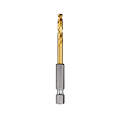The Red Helix Titanium Impact Drill Bit features a gold-colored titanium coating on its spiral cutting section and a silver hexagonal shank. Designed for high durability and precision, the drill bit is ideal for impact drilling tasks and compatible with various drill drivers and impact tools.