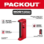 PACKOUT Roll Holder features a quick roll replacement latch, secure mounting, modular connectivity, 5lb weight capacity, and customization options.
