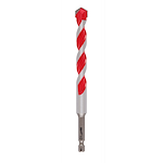 1/2" X 4" X 6" Hammer Drill Bit with a red and silver spiral design, featuring a hexagonal shank and carbide-tipped end.