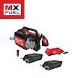 Milwaukee MX Fuel equipment set, including machine, charger, remote control, two batteries, and Milwaukee MX Fuel logo.