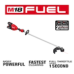 Image of the Milwaukee M18 FUEL 17” Dual Battery String Trimmer highlighting its USPs