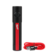 The Milwaukee® Rechargeable 500L Everyday Carry Flashlight w/ Magnet features a black and red design with a power button on top. It includes a long red USB charging cable for convenience.