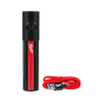 The Milwaukee® Rechargeable 500L Everyday Carry Flashlight w/ Magnet features a black and red design with a power button on top. It includes a long red USB charging cable for convenience.