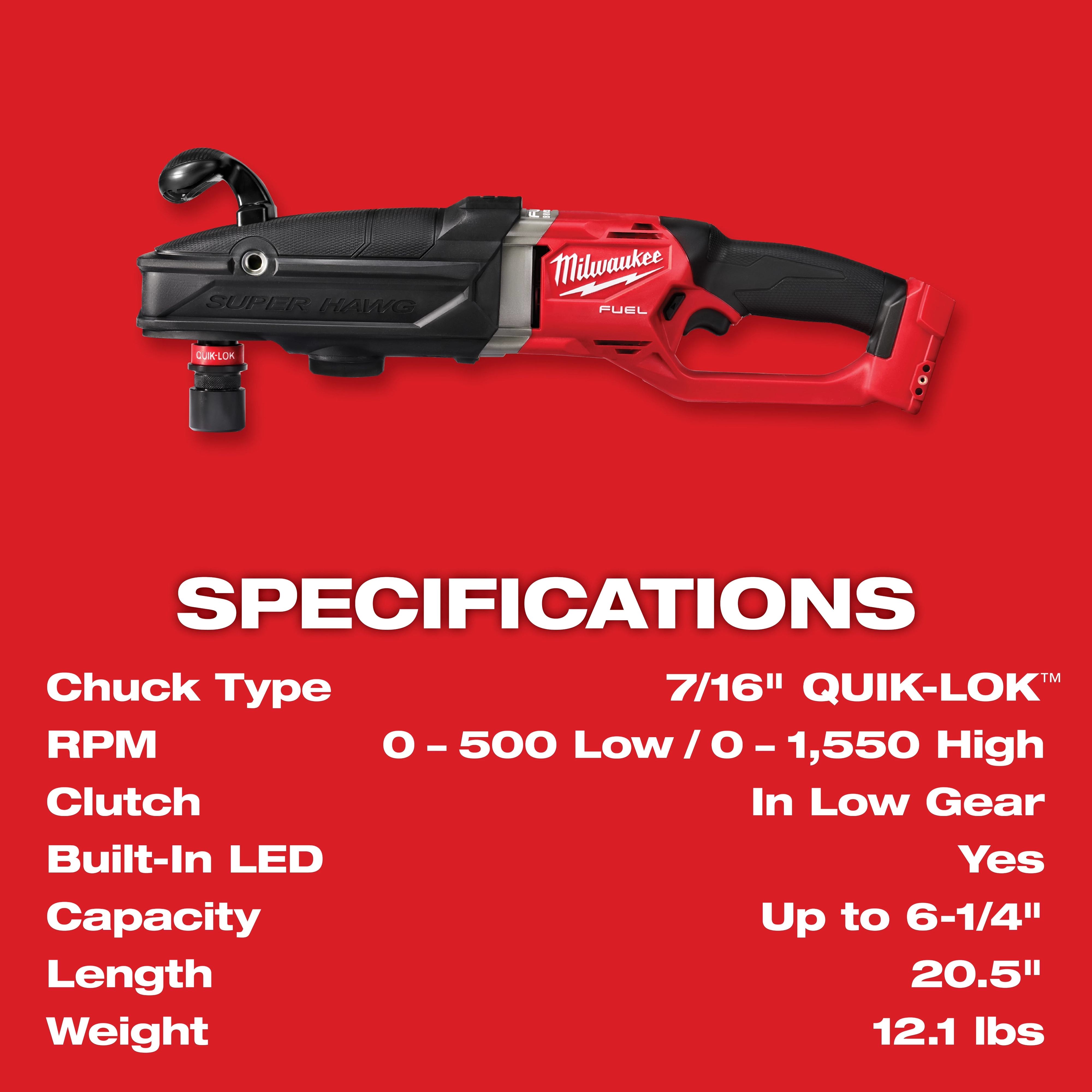 M18 FUEL™ SUPER HAWG™ Right Angle Drill w/ QUIK-LOK™