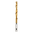 17/64" SHOCKWAVE RED HELIX Titanium Drill Bit with a hex shank, gold-colored twist shaft, and silver base for high durability.