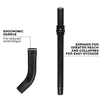 1-7/8" Telescoping Wand & Ergonomic Handle with black finish. The ergonomic handle reduces wrist fatigue, and the telescoping wand expands for greater reach and collapses for easy storage.
