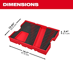 Bare Tray for 15pc. Metric Combination Wrench Set for PACKOUT™ Drawers is red with slots for 15 wrenches. Dimensions: 16.3 inches (41.4 cm) length, 12.56 inches (32.0 cm) width, and 2.4 inches (6.1 cm) height.
