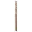 The RED HELIX™ Cobalt 3/32" Drill Bit features a sleek, gold-colored design with a spiral flute pattern, ideal for precision drilling in tough materials. The cobalt construction ensures durability and high performance for various drilling applications.