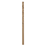 The RED HELIX™ Cobalt 3/32" Drill Bit features a sleek, gold-colored design with a spiral flute pattern, ideal for precision drilling in tough materials. The cobalt construction ensures durability and high performance for various drilling applications.