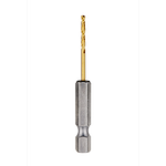 Red Helix Titanium Impact Drill Bit with a metallic silver hex shank and a gold titanium-coated cutting tip, designed for high durability and optimal performance in drilling applications.